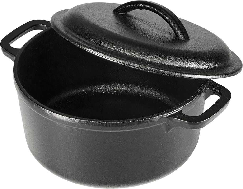 Round Pre-Seasoned Cast Iron Mini Dutch Oven Pot with Lid and Dual Handles, 2-Quart, Black
