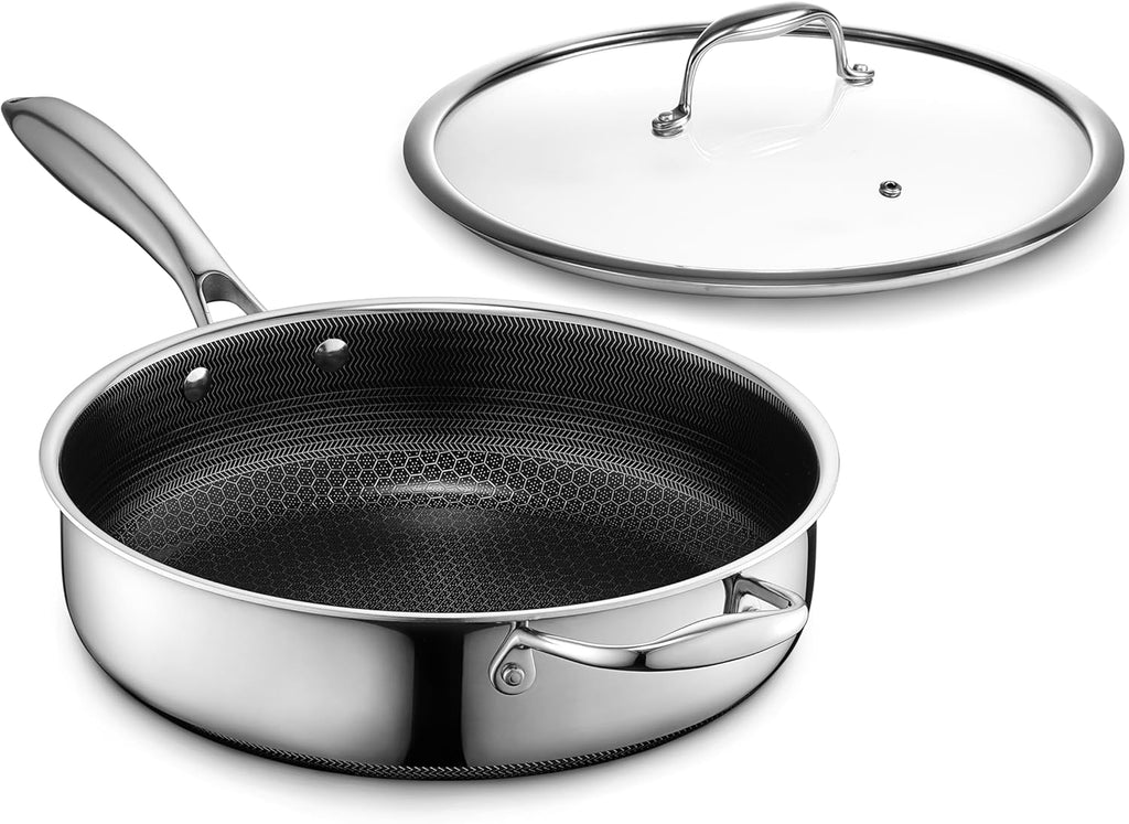 Hybrid Nonstick 3.3 Qt Deep Sauté Pan and Lid, Dishwasher and Oven-Safe, Induction Ready, Compatible with All Cooktops