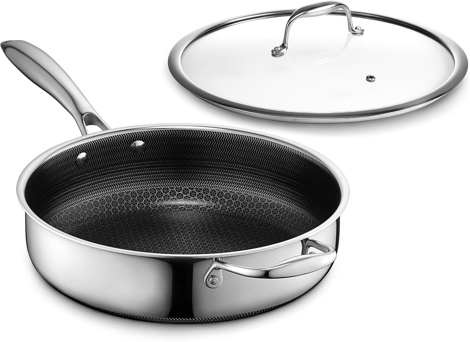 Hybrid Nonstick 3.3 Qt Deep Sauté Pan and Lid, Dishwasher and Oven-Safe, Induction Ready, Compatible with All Cooktops