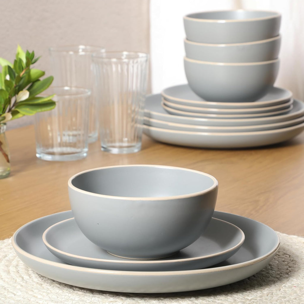 12-Piece Dinnerware Set Service for 4, Grey Matte -