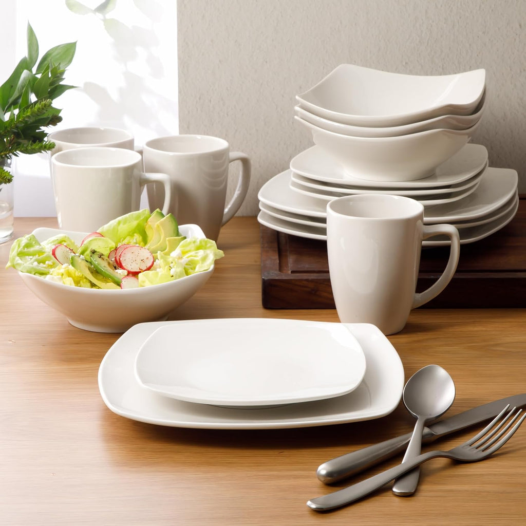 Porcelain Chip and Scratch Resistant Dinnerware Plates, Bowls, and Mugs Set, Service for 4 (16pcs), White ( Dishes)