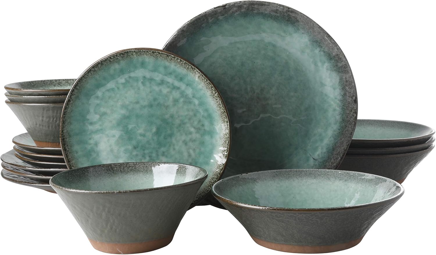 Green Lantern Service for 4 (16 Piece) Double Bowl Dinnerware Set, Teal, Soft Gray, Dinnerware Set
